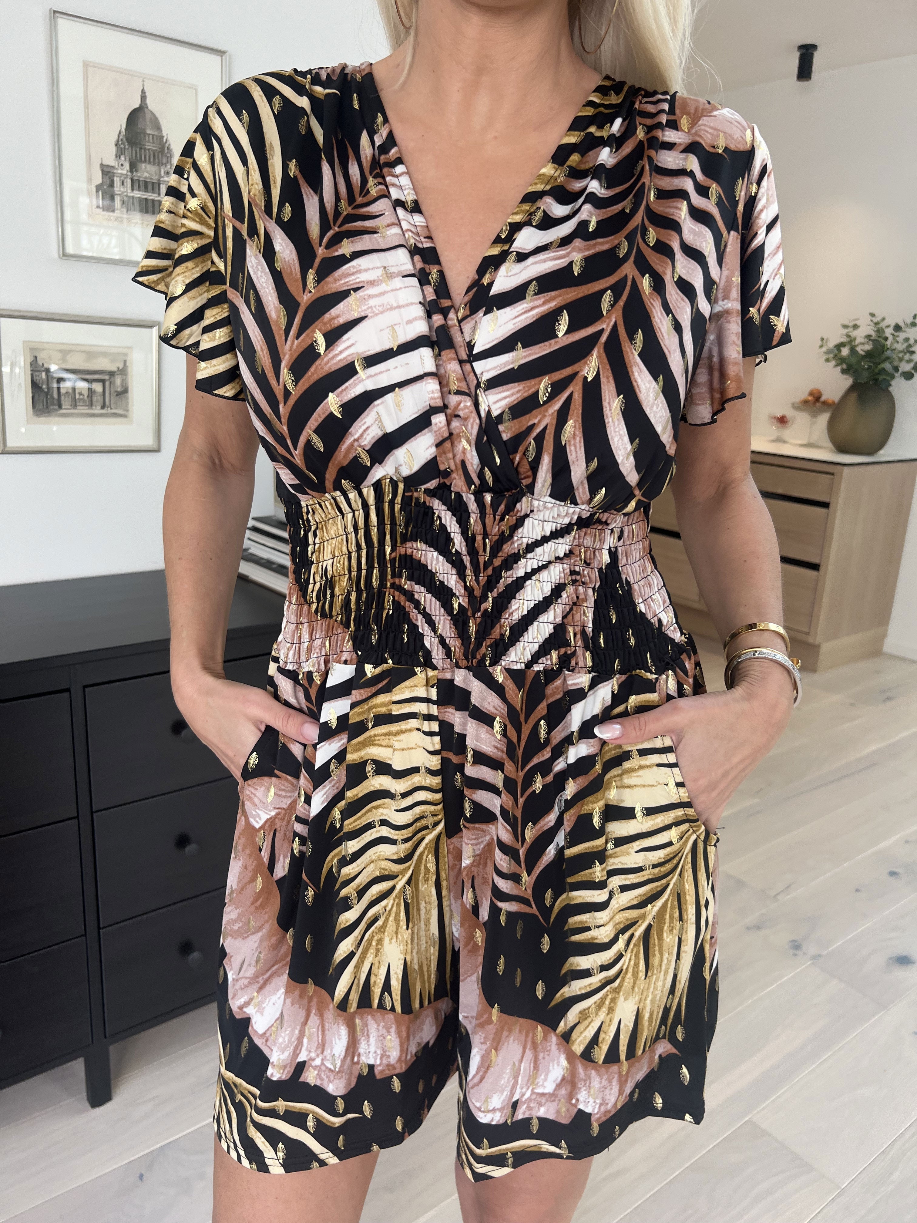 Pams Leaf Playsuit O/B - Mönstrad playsuit med resår